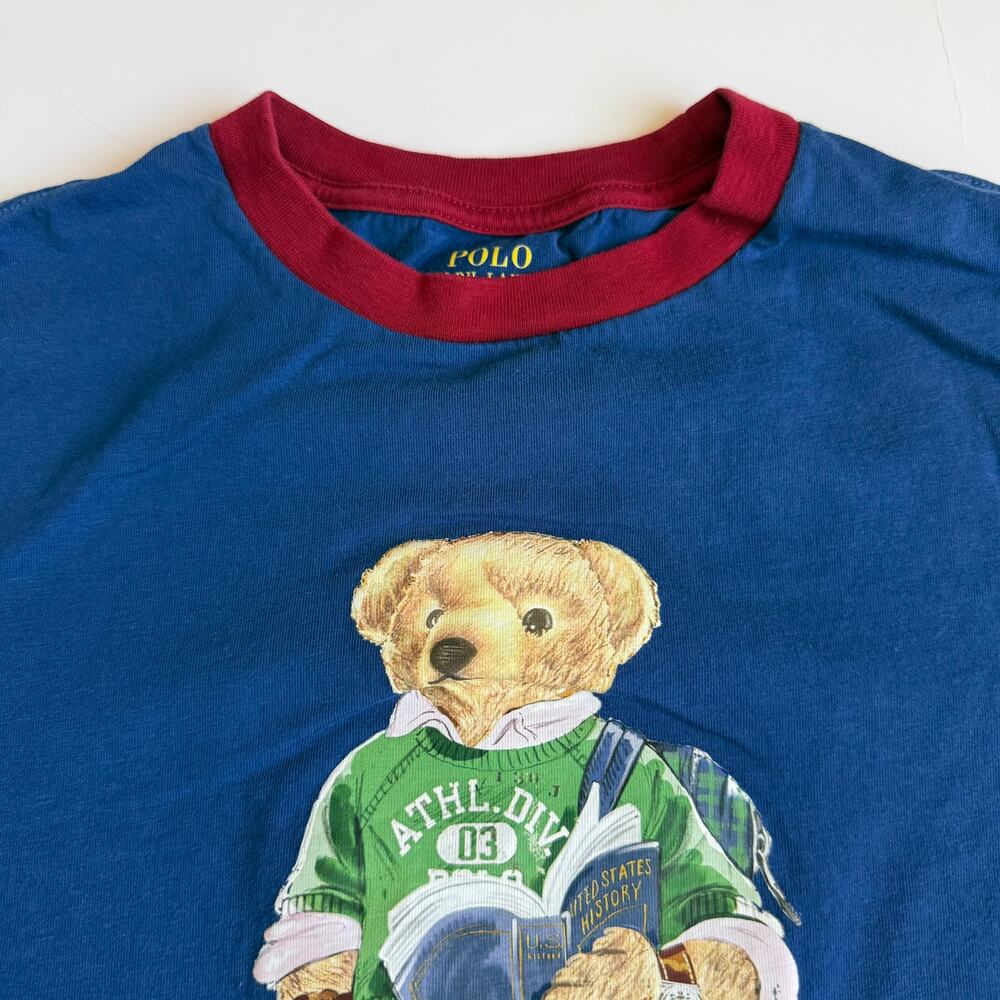 Polo Ralph Lauren Jersey Polo Bear Blue Short Sleeve Shirt Medium 10/12 - Picture 4 of 10